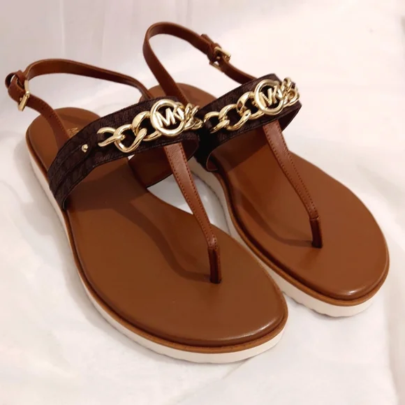 NWB Michael Kors Brown Monogram Chain Sandals Size 9 - Picture 4 of 4